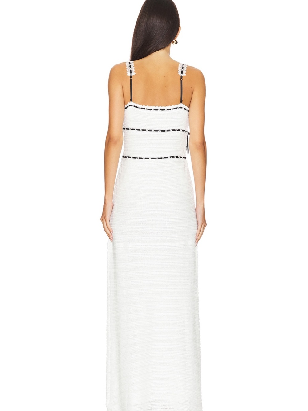 For Love And Lemons White Maxi Dress with Black Trim - Picture 3 of 7